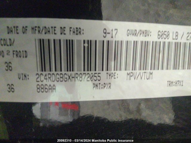 2C4RDGBGXHR872055 Dodge Grand Caravan