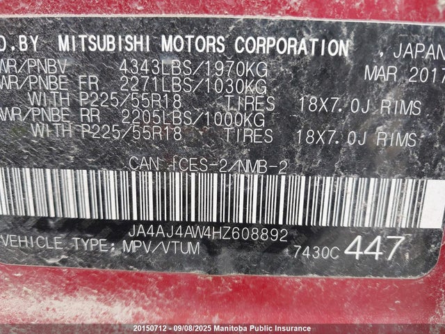 JA4AJ4AW4HZ608892 Mitsubishi 2.4 dohc mivec