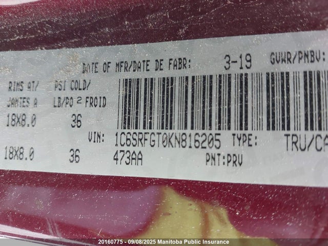 1C6SRFGT0KN816205 Dodge 1500
