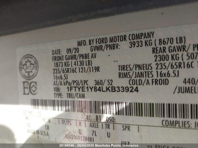 1FTYE1Y84LKB33924 Ford Transit 150 Wb 130 Cargo Van