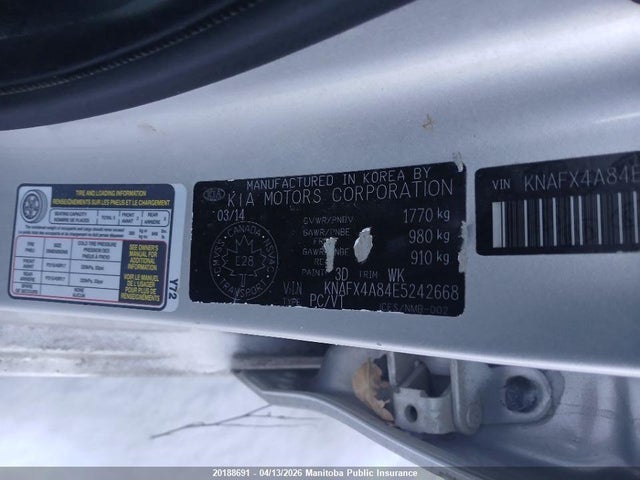 20188691 :رقم المزاد ، KNAFX4A84E5242668 vin ، 2014 Kia Forte Ex مزاد بيع