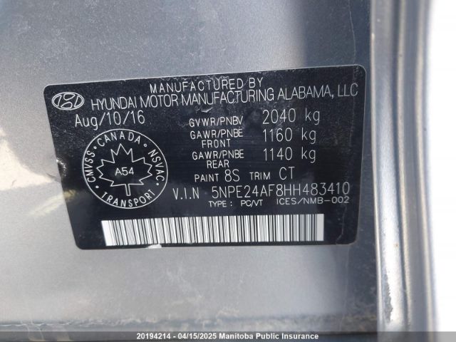 5NPE24AF8HH483410 Hyundai SONATA GLS