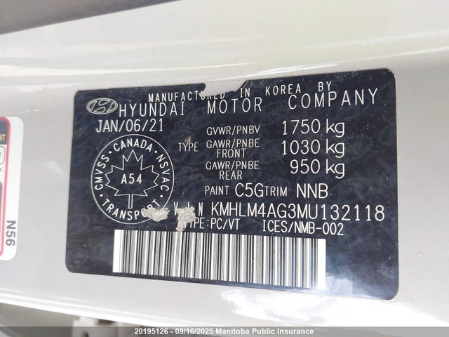 KMHLM4AG3MU132118 Hyundai mpi nu pe