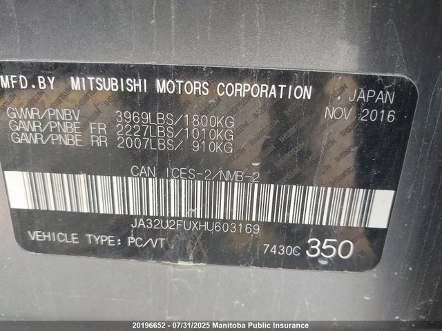 JA32U2FUXHU603169 Mitsubishi 2.0 dohc mivec