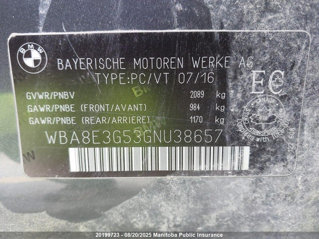 WBA8E3G53GNU38657 BMW 328I