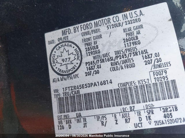 2003 Ford Ranger Edge Supercab მანქანა იყიდება აუქციონზე, vin: 1FTZR45E53PA16814, აუქციონის ნომერი: 20200394