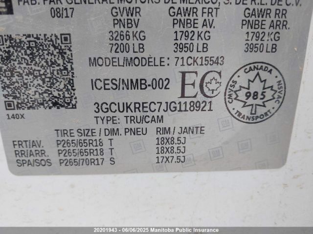 3GCUKREC7JG118921 Chevrolet Silverado 1500 Lt Crew Cab
