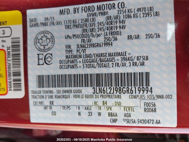 3LN6L2J98GR619994 Lincoln MKZ