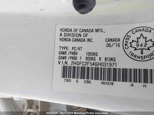 Honda k20c2 2016 2HGFC2F54GH031971 Image 9