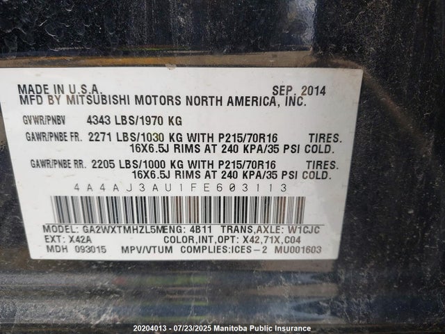 4A4AJ3AU1FE603113 Mitsubishi dohc mivec