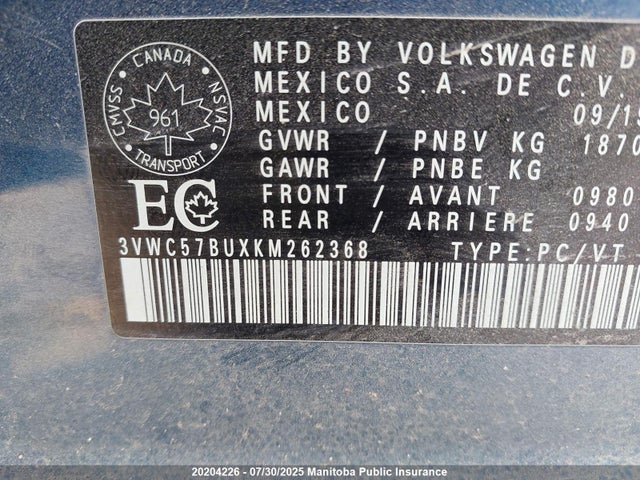 3VWC57BUXKM262368 Volkswagen 1.4 tsi