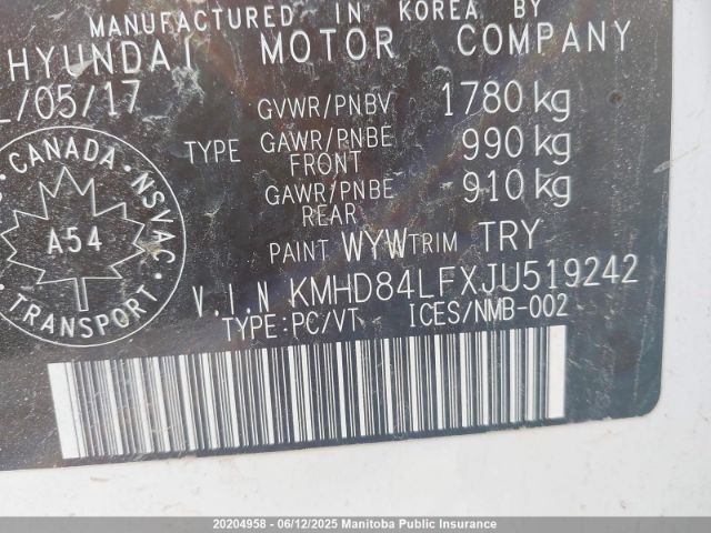 KMHD84LFXJU519242 Hyundai ELANTRA GL