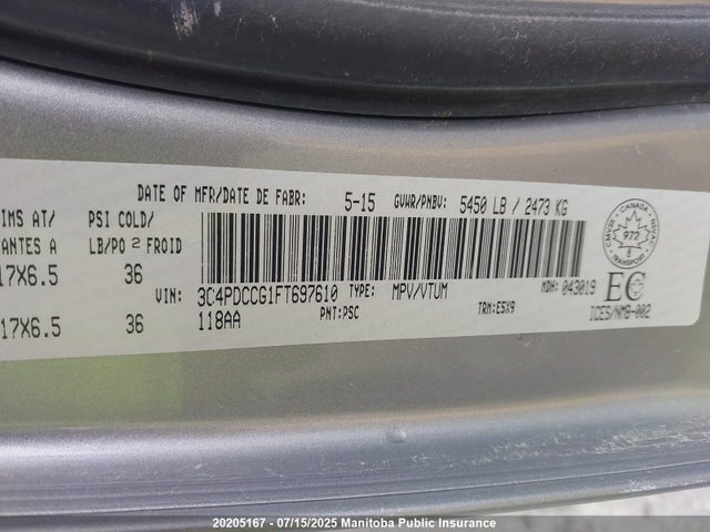 Dodge Journey 2015 3C4PDCCG1FT697610 Image 9