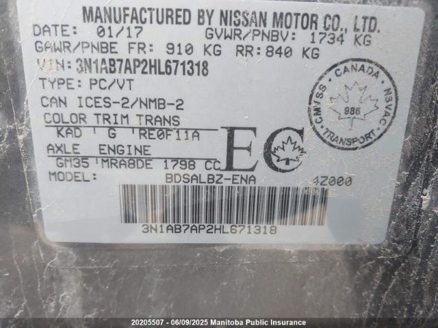 3N1AB7AP2HL671318 Nissan Sentra 1.8 S