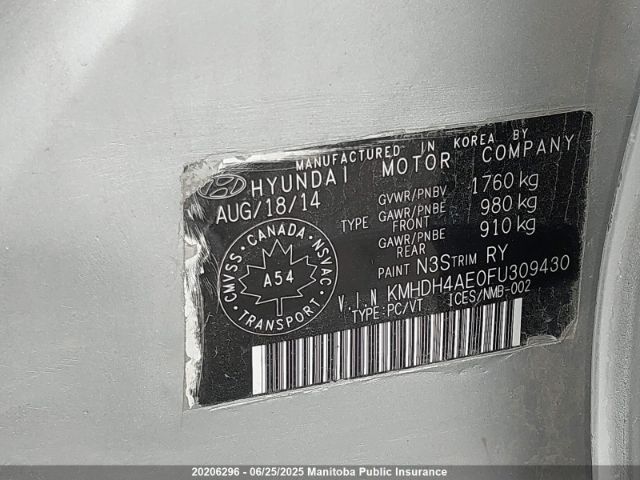 KMHDH4AE0FU309430 Hyundai dohc mpi nu
