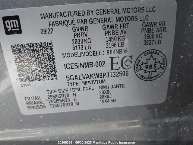5GAEVAKW9PJ132596 Buick lfy