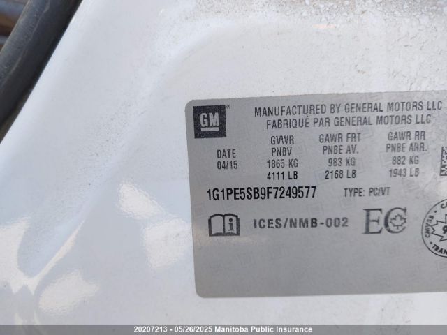 1G1PE5SB9F7249577 Chevrolet Cruze Lt Turbo