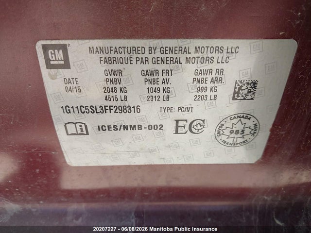 Chevrolet MALIBU LT 2015 1G11C5SL3FF298316 Image 8