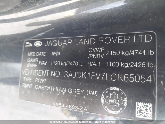 Jaguar aj126 s/c 2020 SAJDK1FV7LCK65054 Image 9