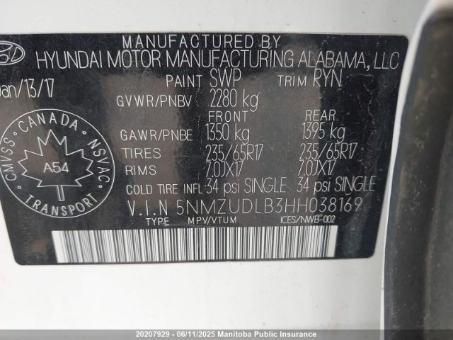 5NMZUDLB3HH038169 Hyundai SANTA FE SPORT