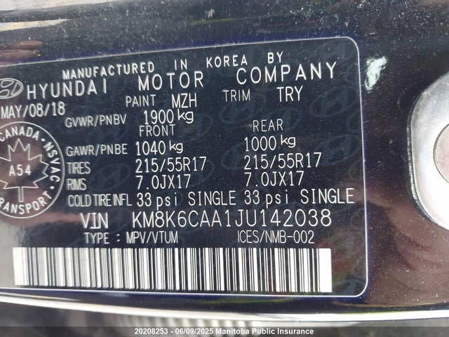 KM8K6CAA1JU142038 Hyundai Kona