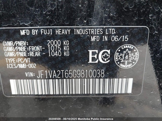 JF1VA2T65G9810038 Subaru Impreza Wrx Sti