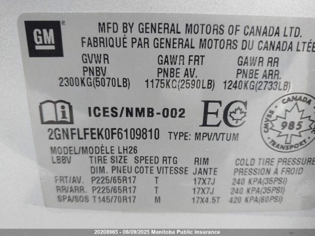 2GNFLFEK0F6109810 Chevrolet EQUINOX LT