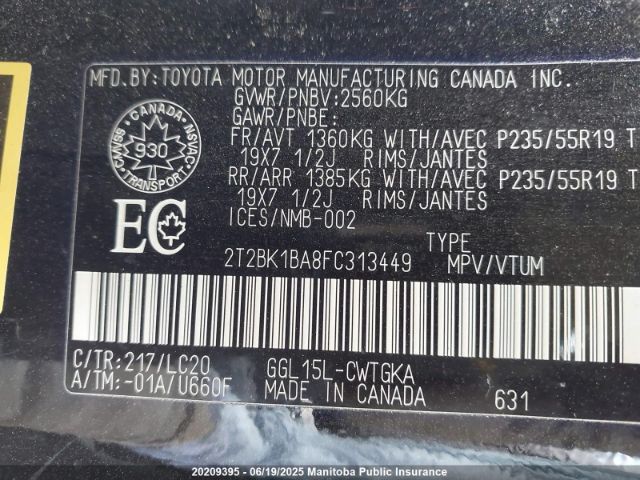2T2BK1BA8FC313449 Lexus 2gr-fe