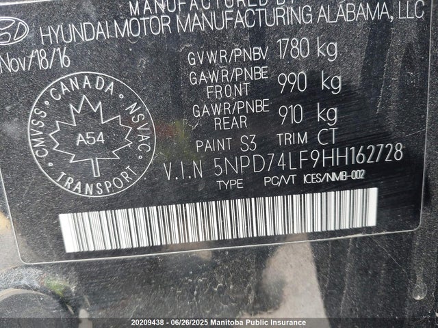 5NPD74LF9HH162728 Hyundai Elantra