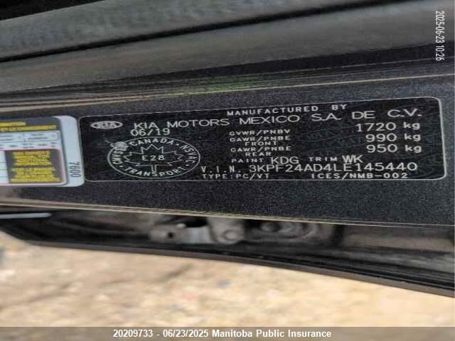 3KPF24AD4LE145440 KIA mpi nu