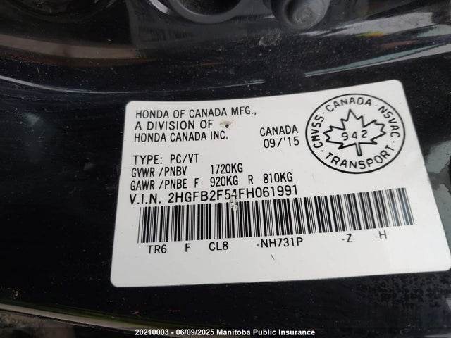 2HGFB2F54FH061991 Honda CIVIC EX