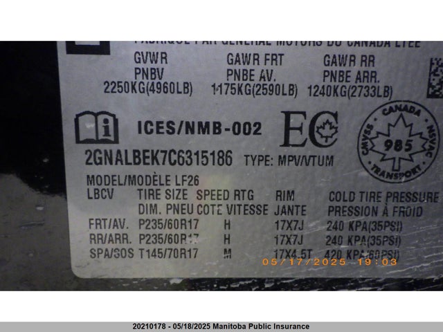 Aukcja sprzedaży 2012 Chevrolet Equinox Ls, vin: 2GNALBEK7C6315186, numer aukcji: 20210178