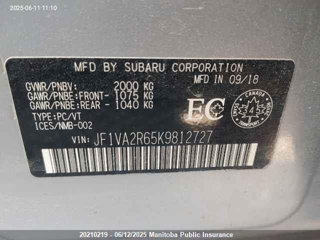 JF1VA2R65K9812727 Subaru Wrx Sti