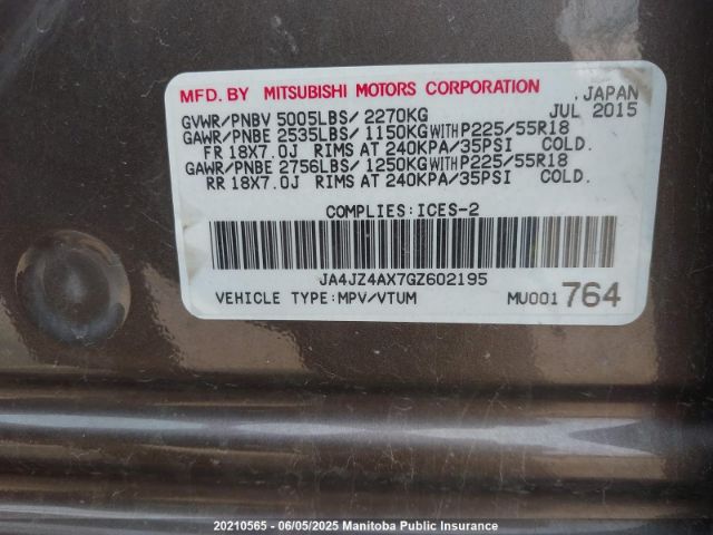 JA4JZ4AX7GZ602195 Mitsubishi OUTLANDER GT