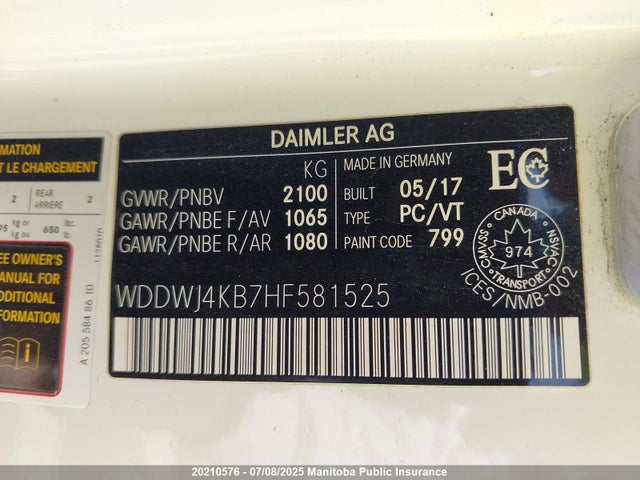 WDDWJ4KB7HF581525 Mercedes Benz m274