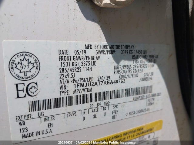 1FMJU2AT7KEA46763 Ford 3.5l gtdi
