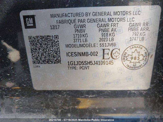 1G1JD5SH5J4109145 Chevrolet luw - mfi, e85 max