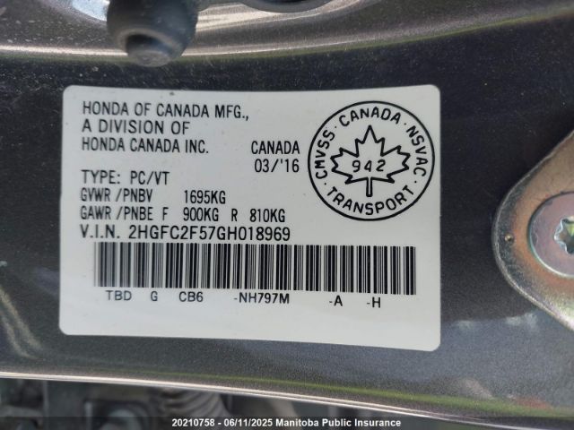 2HGFC2F57GH018969 Honda Civic Lx