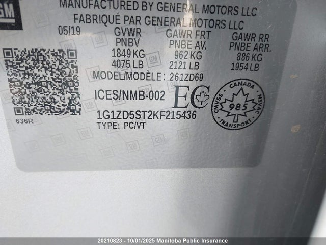Chevrolet lfv - direct injection, variable valve timing, gen 1 2019 1G1ZD5ST2KF215436 Image 9