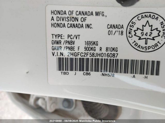 2HGFC2F58JH016087 Honda Civic Lx