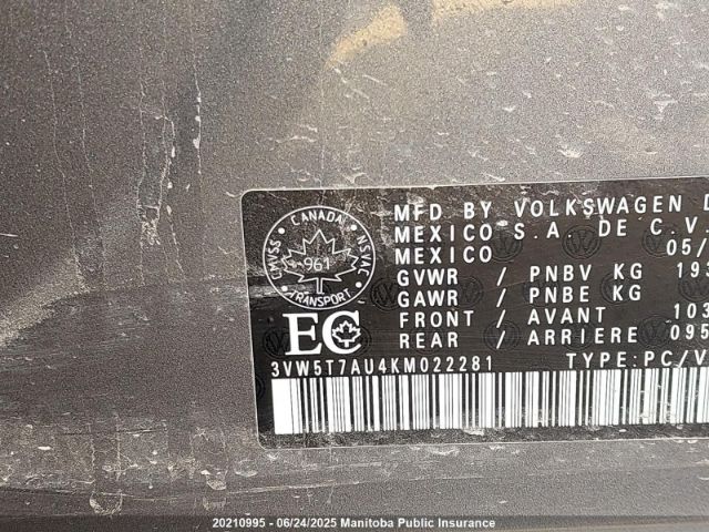 3VW5T7AU4KM022281 Volkswagen 2019