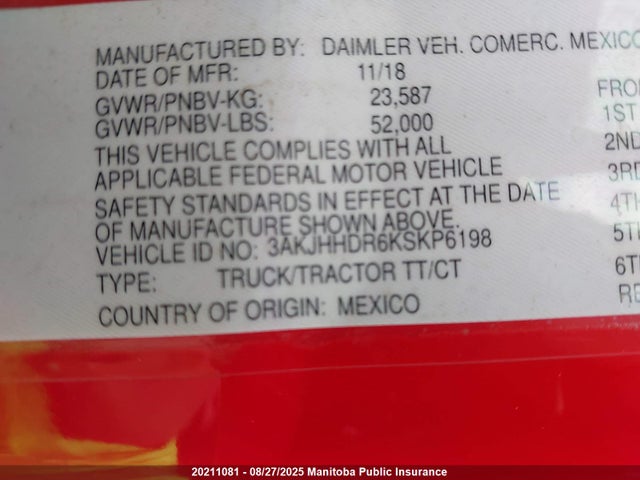 3AKJHHDR6KSKP6198 Freightliner Detroit Diesel Dd15