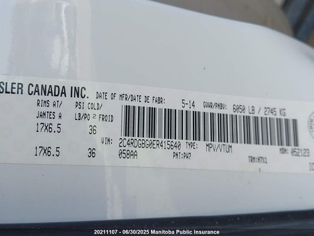 2C4RDGBG0ER415640 Dodge 2014