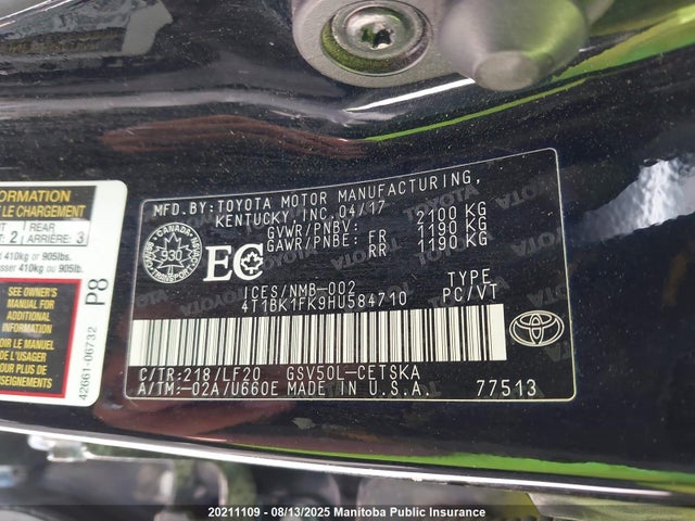4T1BK1FK9HU584710 Toyota 2gr-fe