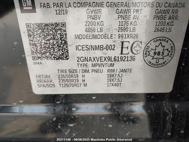 2GNAXVEX9L6192136 Chevrolet Equinox Lt 2.0t