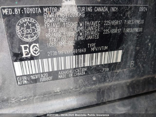 2T3B1RFVXRC481849 Toyota RAV4 LE