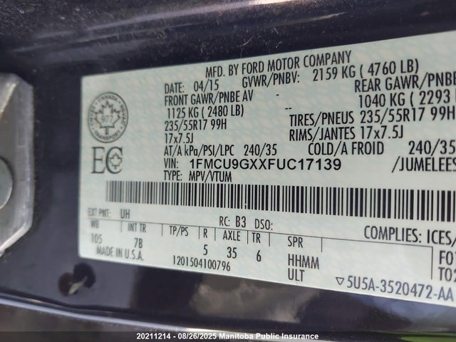 1FMCU9GXXFUC17139 Ford Escape