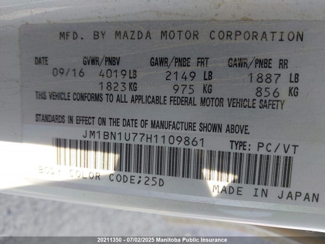 JM1BN1U77H1109861 Mazda pe