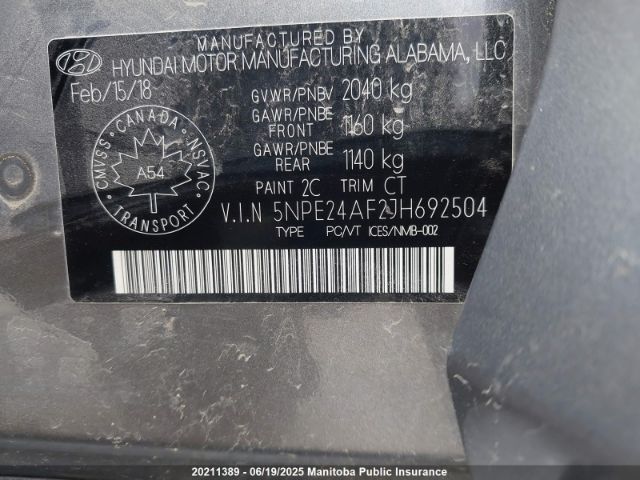5NPE24AF2JH692504 Hyundai gdi theta-ii