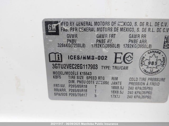 3GTU2VEC2EG117903 GMC Sierra 1500 Slt Crew Cab